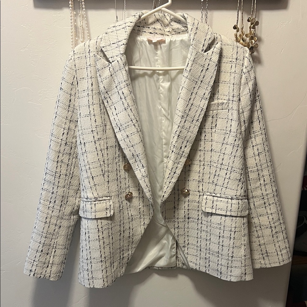 Women's White Plaid Blazer